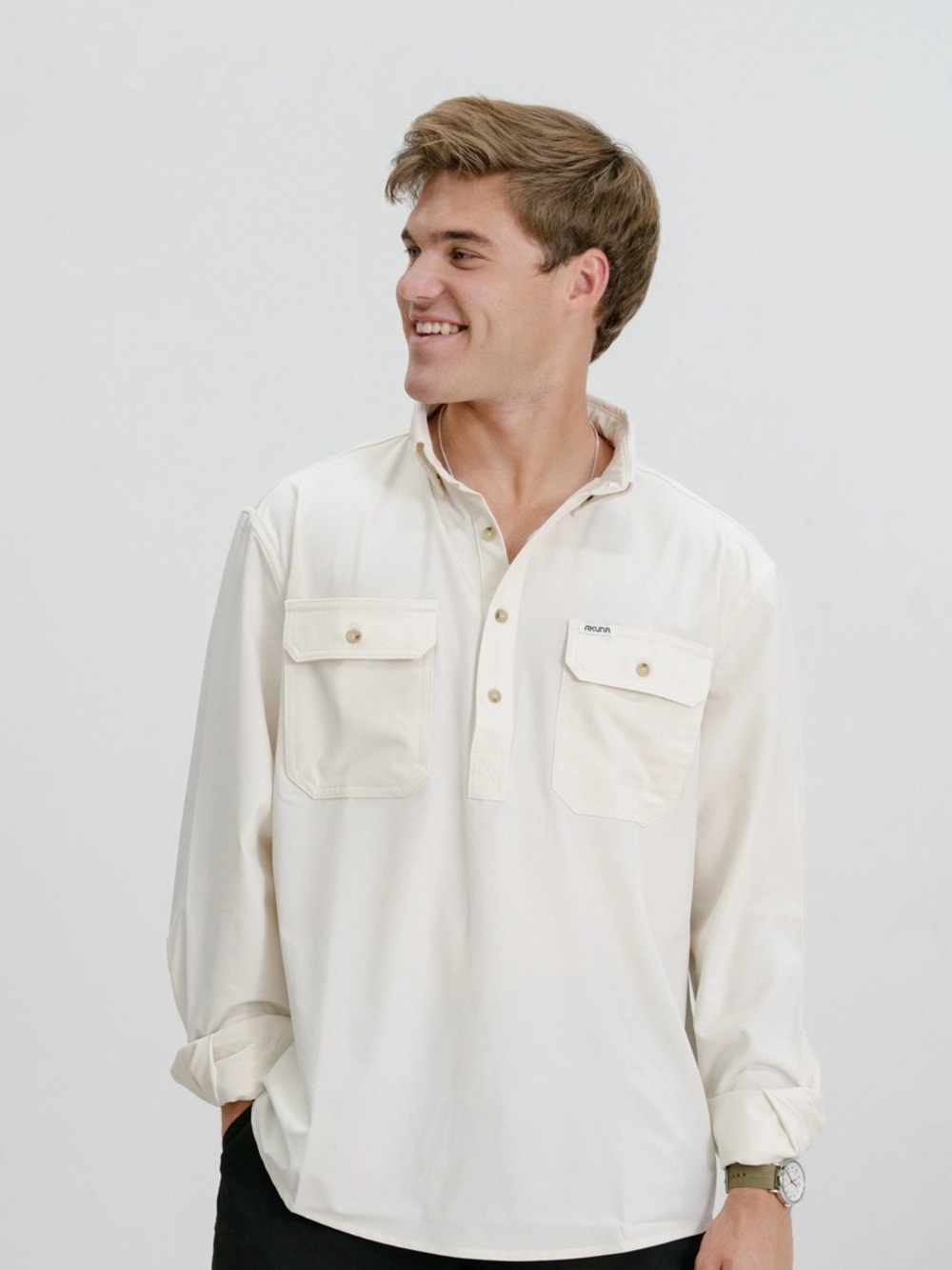 Akuna Shirt $109 M Ivory Bone Hiking Fishing Vented The Half Button Outdoor